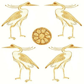 Golden Herons with Lotus