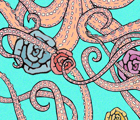 1 yard octopus with roses fabric by fantazya on Spoonflower - custom fabric