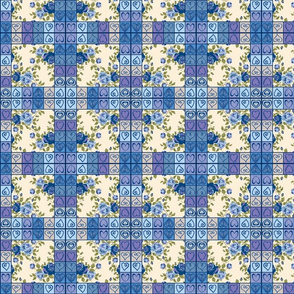 Hearts and Flowers Quilt (Blue)