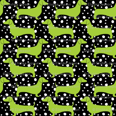 Polka Dachshunds (Black and Green)
