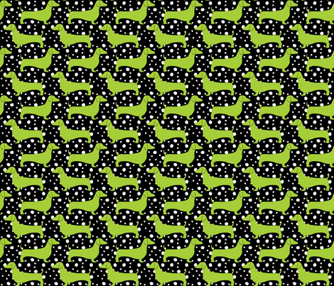 Polka Dachshunds (Black and Green) fabric by robyriker on Spoonflower - custom fabric