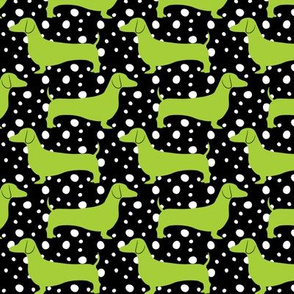 Polka Dachshunds (Black and Green)
