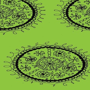 Whimsical Floral Pattern Green Oval