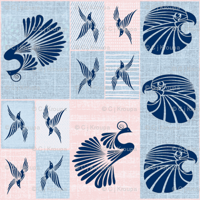 Tribal Bird Quilt (Denim)
