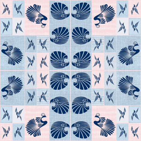 Tribal Bird Quilt (Denim) fabric by ravynscache on Spoonflower - custom fabric