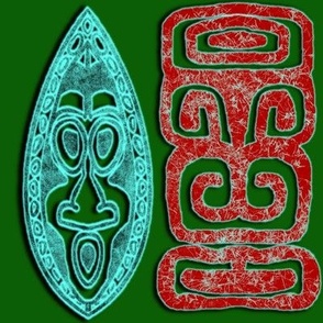 Blueand Red Cracked Tiki