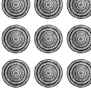 Black and White Circular Woodblock Flower
