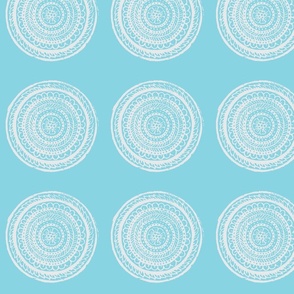 Circular Woodblock Floral Pattern in Blue and White