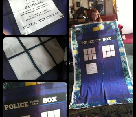 Whovian Inspired Giant Police Box for Quilts (2 YARD SIZE), on Van Gogh's Starry Night Background
