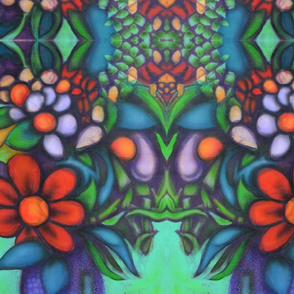 Teal Red Whimsy Floral