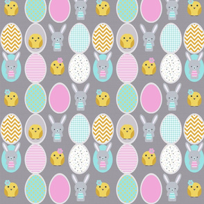 Easter eggs, chick and bunny
