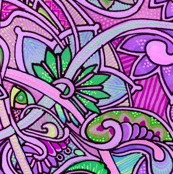 Easter Egg Hunt (a purple and green coloring book style abstract)