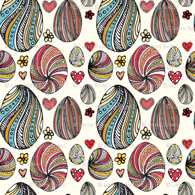 Hand drawn pattern with painted eggs