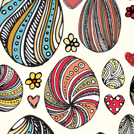 Hand drawn pattern with painted eggs fabric by smalty on Spoonflower - custom fabric