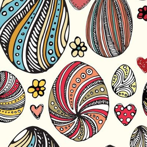 Hand drawn pattern with painted eggs