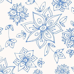 Blue hand painted flowers