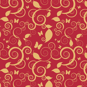 Floral spiral pattern with butterflies