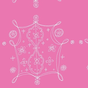 Whimsical Floral Lantern Pattern White and Pink
