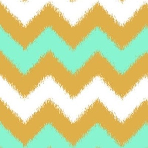 Mint and Gold Chevron Ikat