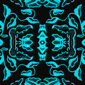 Vintage Tiki Floral Black and Teal Motif