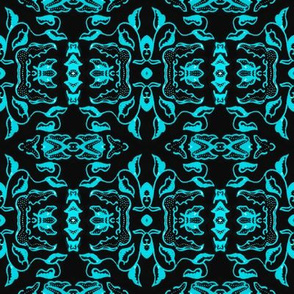 Vintage Tiki Floral Black and Teal Motif