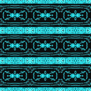 Vintage Tiki Teal and Black Chain Pattern