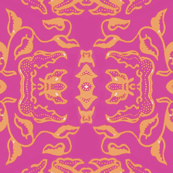 Vintage Tiki Floral Gold and Pink Motif