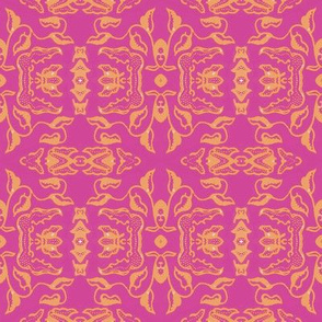 Vintage Tiki Floral Gold and Pink Motif