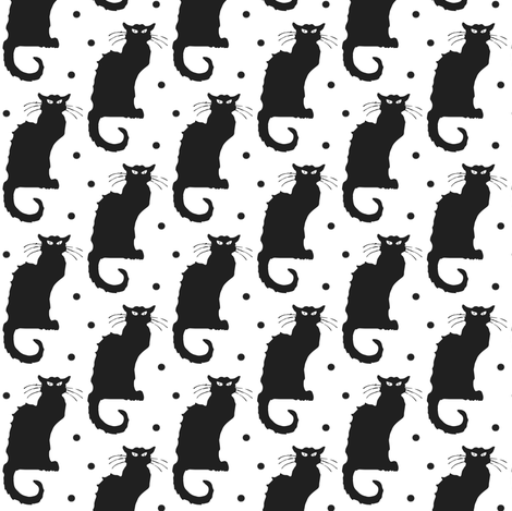 Le Chat Noir Black Cat on White with Black Dots