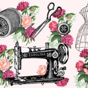 Vintage Sewing and Roses on PInk