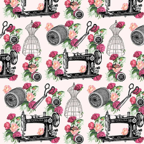 Vintage Sewing and Roses on PInk