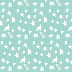 Hand Drawn Stars - Mint Green and White