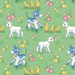 Vintage baby farm animals and buttercups