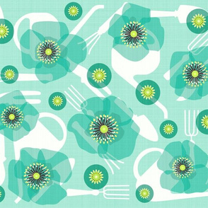 Poppies and gardening tools