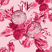 Mid Century Modern Floral ~ Pink and Cranberry