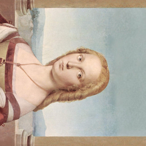 Portrait of Young Woman with Unicorn Border Print