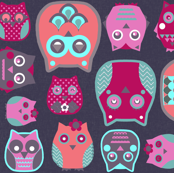 owls pink blue
