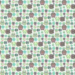 small owls on canvas white 