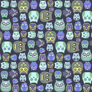 owls violet yellow green