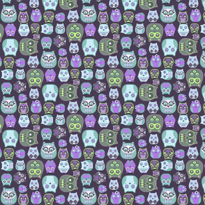 owls violet blue green