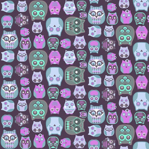 owls pink blue grey