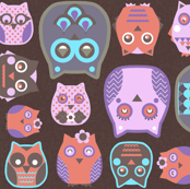 owls pink blue coral