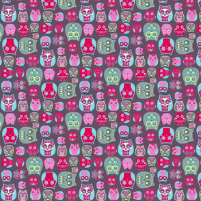 owls pink red blue green