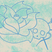 worn skull rose blue