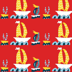 Three Boats in a Row Red