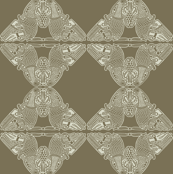 Celtic Birds white on beige