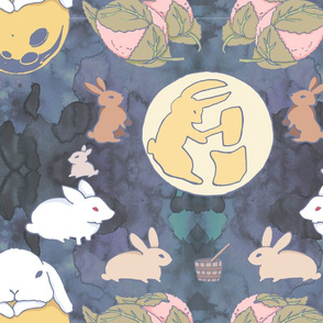 rabbits on the moon making mochi