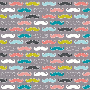 colorful mustaches on grey