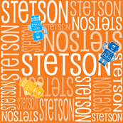 Personalised Name Fabric - Robots in Orange