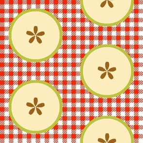 Big Green-apple Slices on Red&White Checks